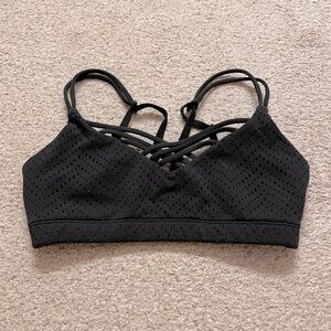 Lorna Jane sports bra black mesh strappy sweetheart caged neckline XS